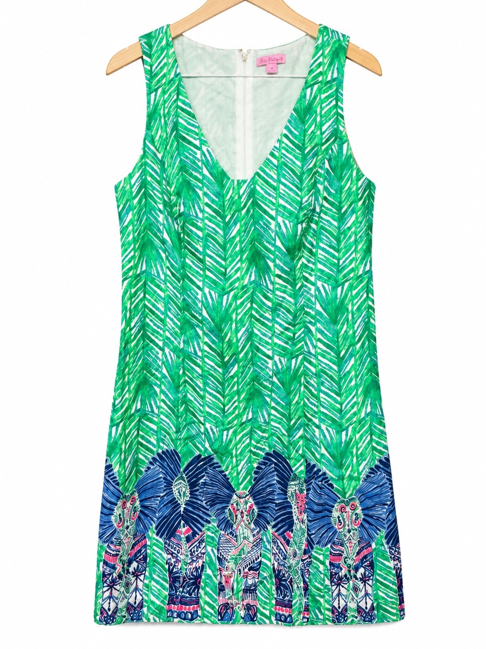 Lily Pulitzer Green Elephant Print Shift Dress Size 12 Cotton Tropical Resort